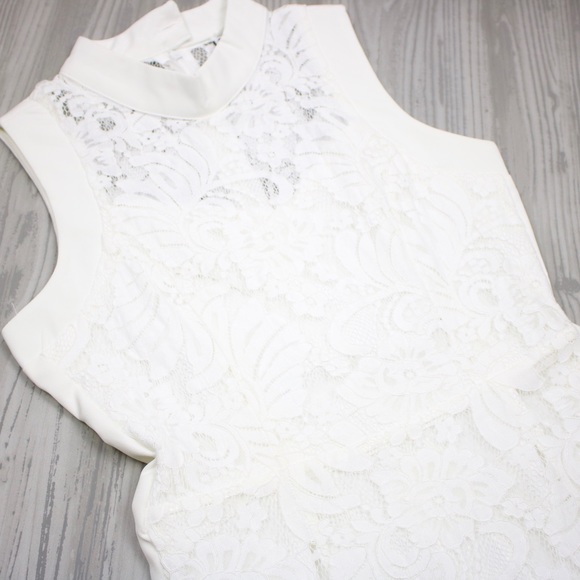 White Sleeveless Lace Overlay Bodycon Midi Dress - Picture 7 of 8